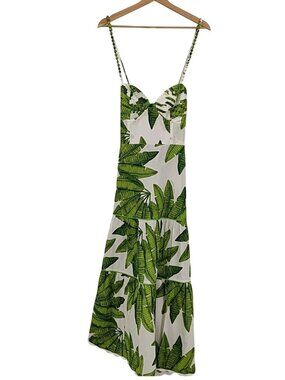 NWT Farm Rio Palm Leaf Tiered Cotton Midi Dress Large MSRP $279